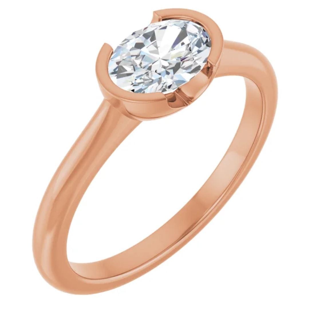 Genuine Oval White Sapphire Half Bezel Solitaire Hannah Engagement Ring 7x5mm/1.1ct / 14k Rose Gold Ring by Nodeform