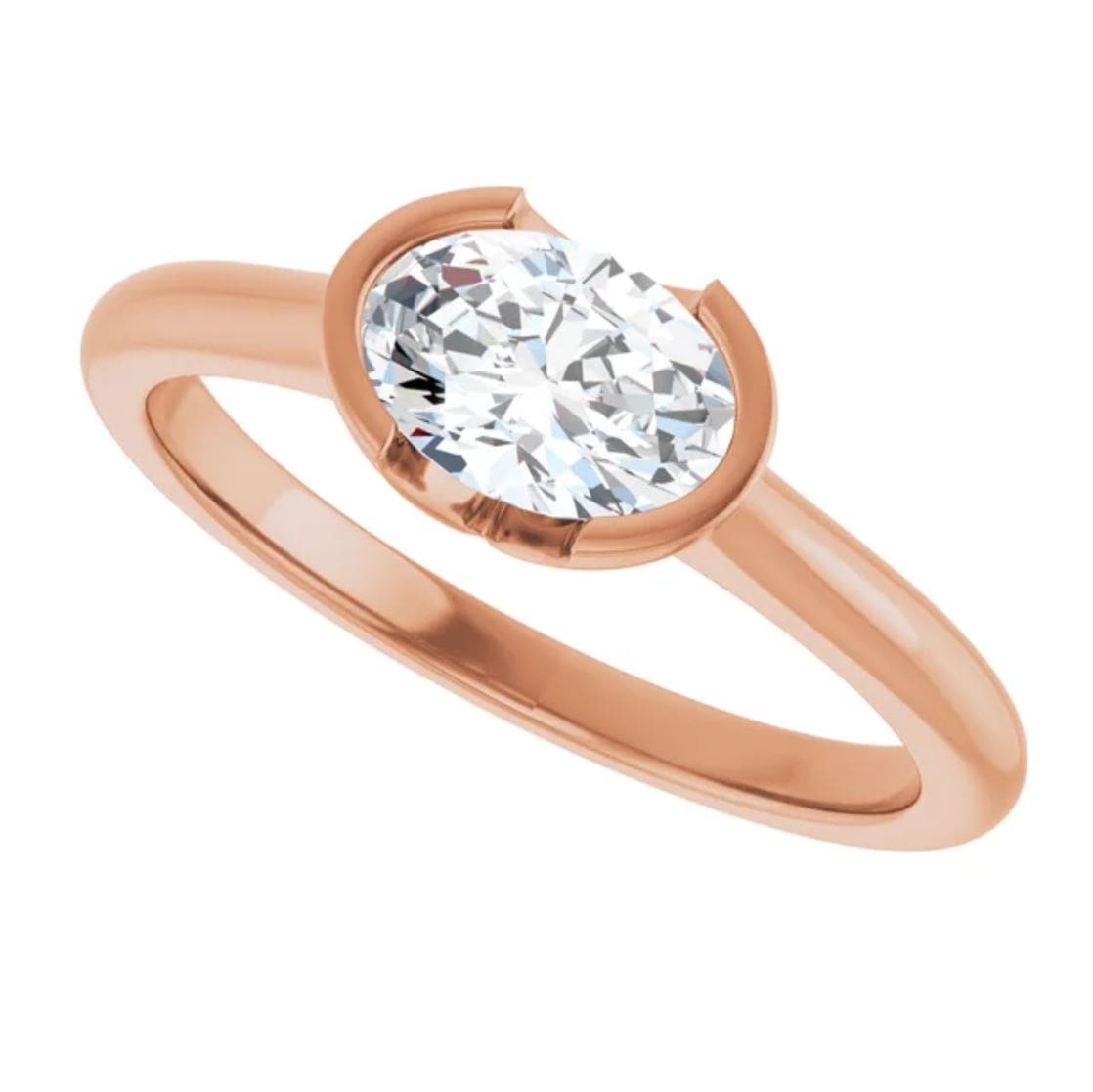 Genuine Oval White Sapphire Half Bezel Solitaire Hannah Engagement Ring Ring by Nodeform