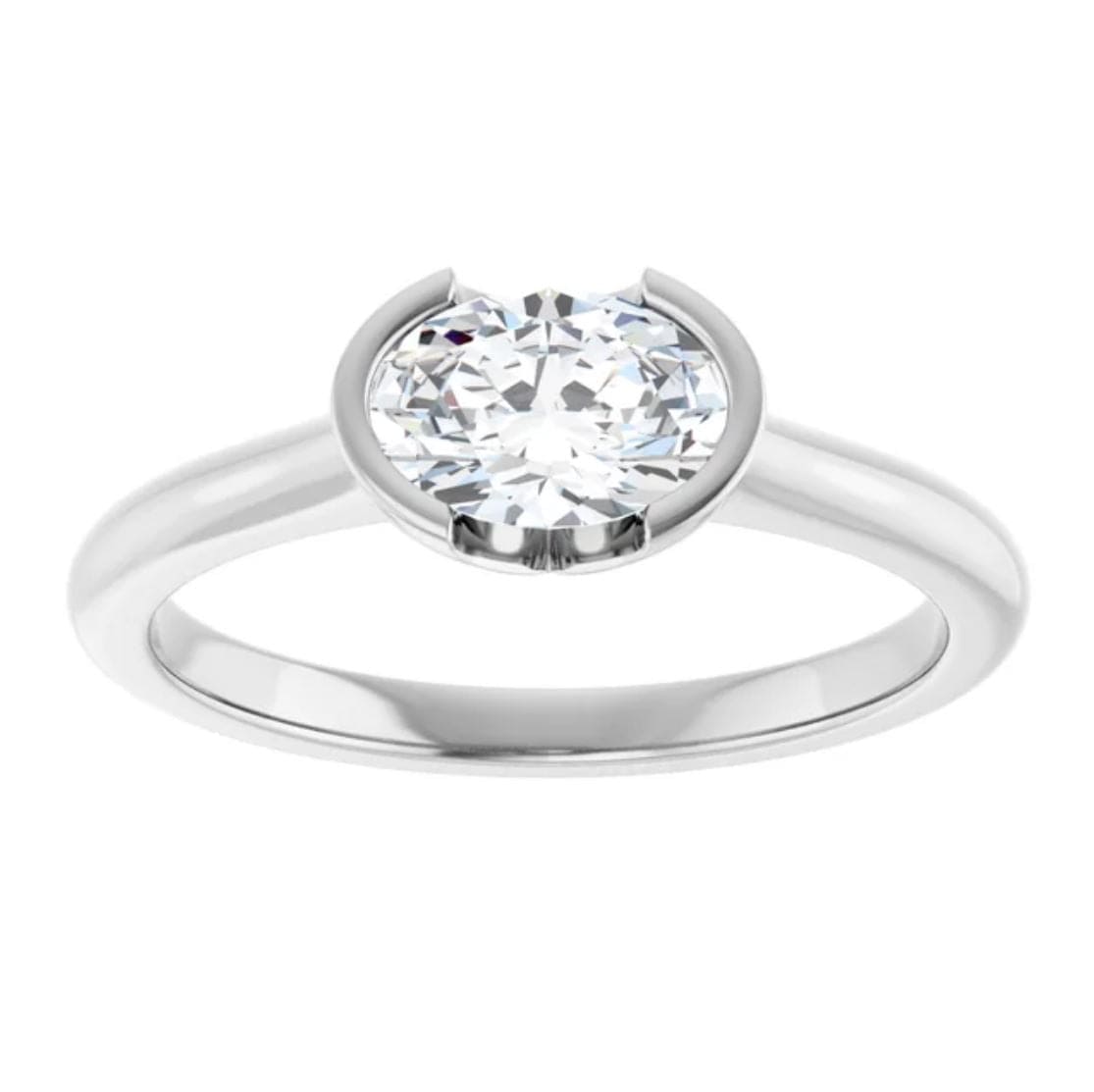 Genuine Oval White Sapphire Half Bezel Solitaire Hannah Engagement Ring Ring by Nodeform