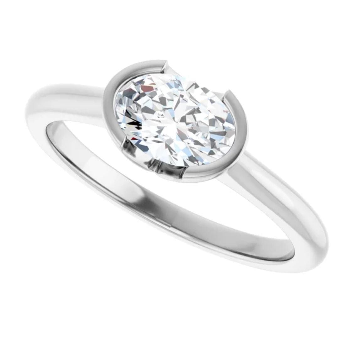 Genuine Oval White Sapphire Half Bezel Solitaire Hannah Engagement Ring Ring by Nodeform