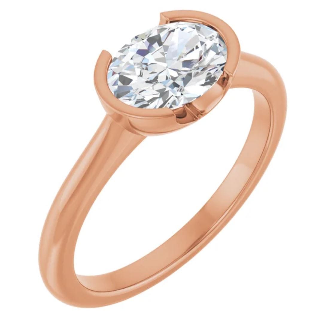 Genuine Oval White Sapphire Half Bezel Solitaire Hannah Engagement Ring 8x6mm/1.7ct / 14k Rose Gold Ring by Nodeform