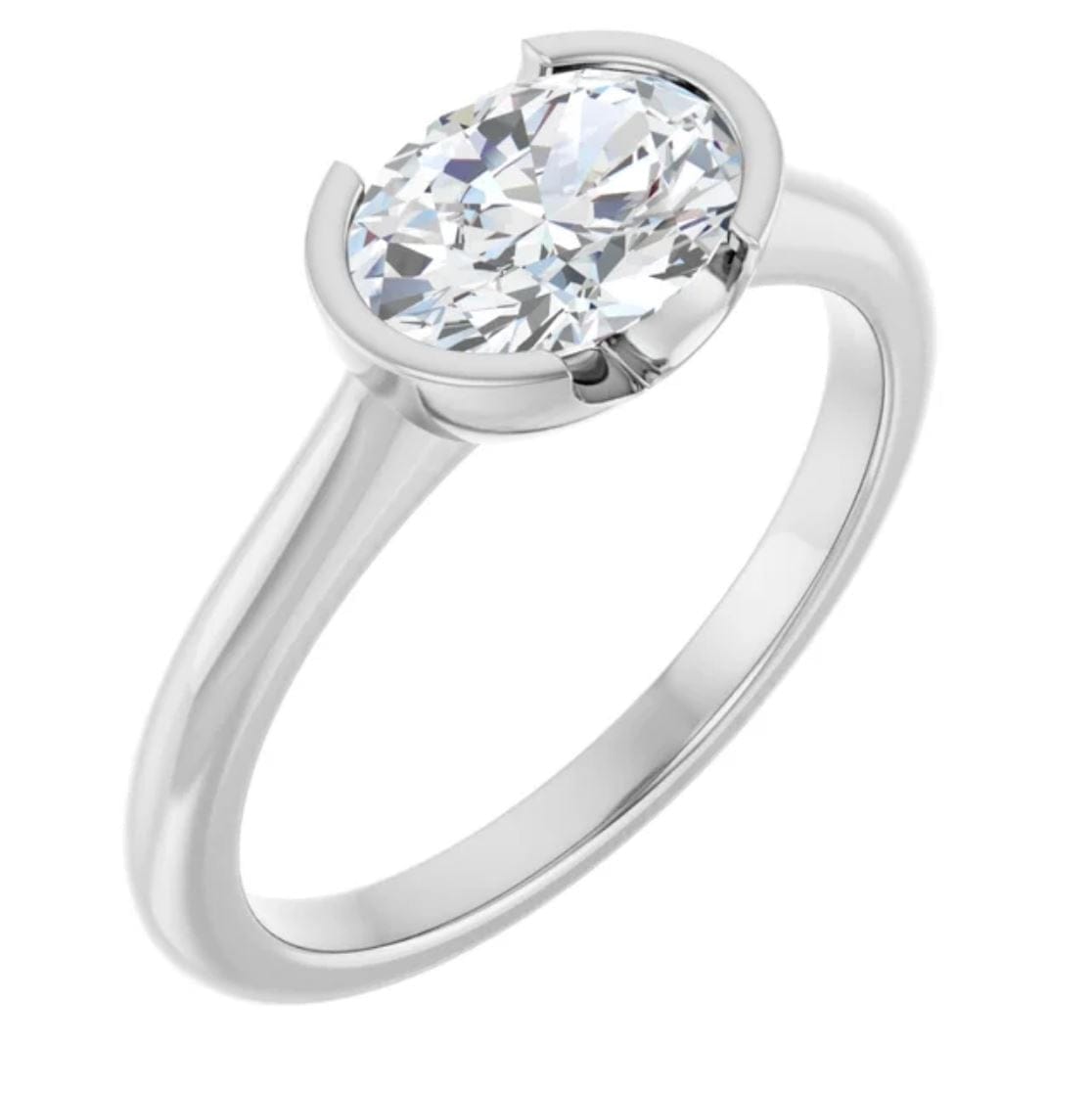 Genuine Oval White Sapphire Half Bezel Solitaire Hannah Engagement Ring 8x6mm/1.7ct / 14k White Gold Ring by Nodeform