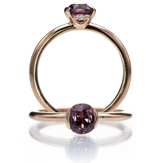 Oval Cut Purple Spinel 14k Rose Gold Half Bezel Solitaire Engagement Ring Ring Ready To Ship by Nodeform
