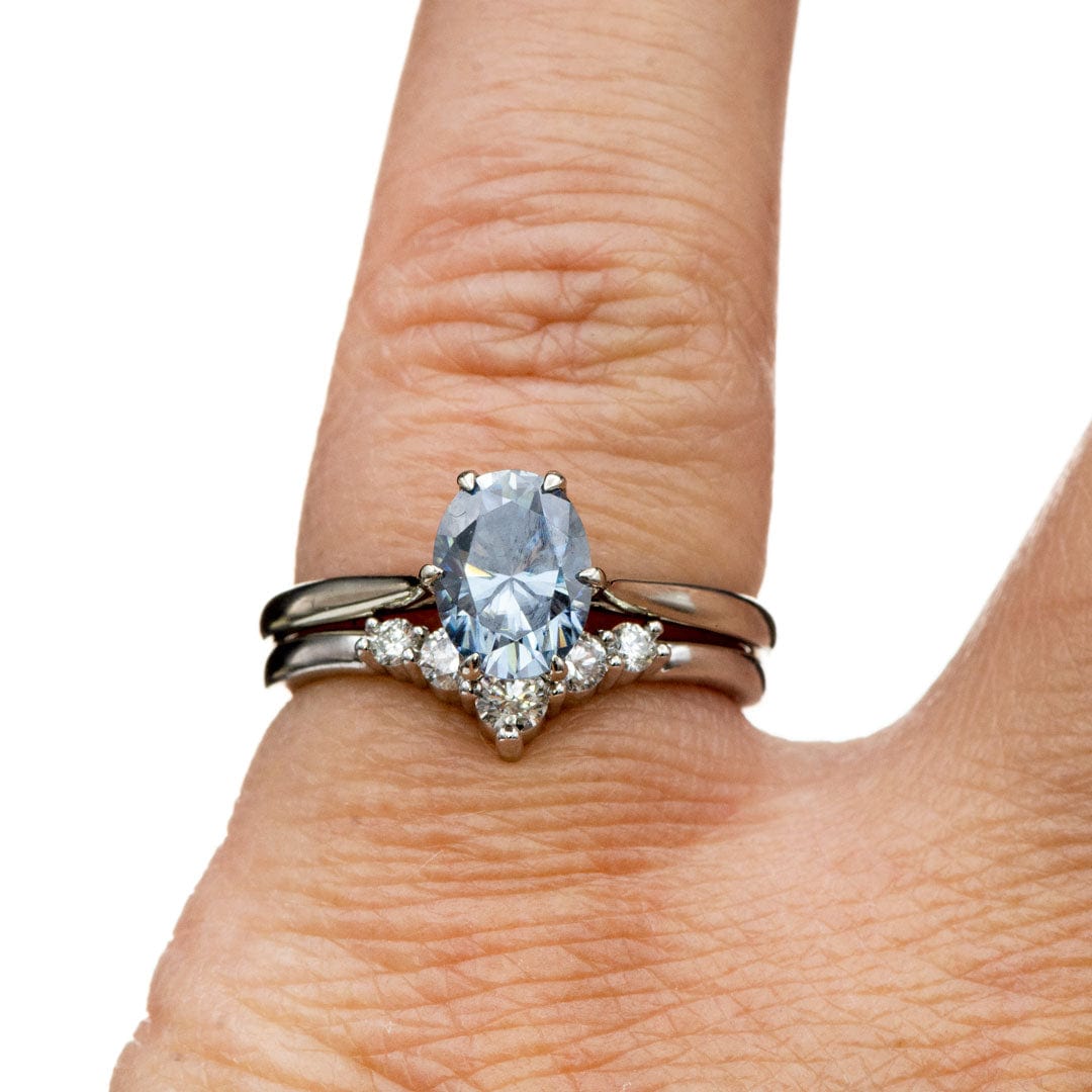 Dahlia Solitaire - Oval Blue Moissanite 6-Prong 14k White Gold Engagement Ring, Ready to Ship Ring Ready To Ship by Nodeform