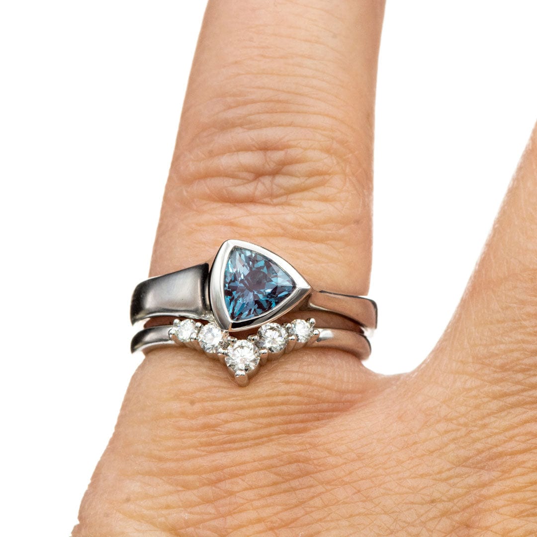 Phoebe Band -Graduated Diamond V-Shape Contoured Platinum Stacking Wedding Ring, Ready to Ship Ring Ready To Ship by Nodeform