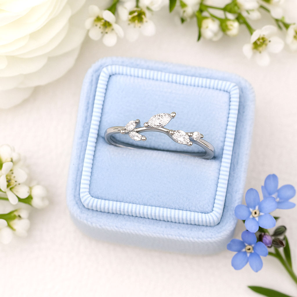 Phyliss Band - Delicate Leaf Ring Diamond Stacking Anniversary Ring