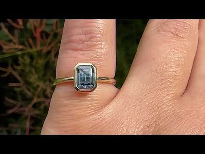 Emma Bezel Set Blue-Gray Emerald Cut Moissanite Solitaire Engagement Ring