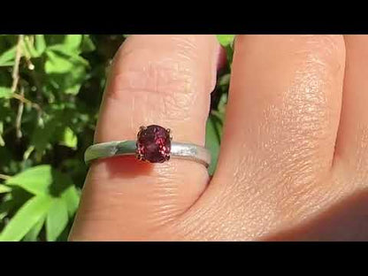 Oval Red Spinel Rose Gold Prong Set Sterling Silver Stacking Ring