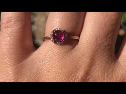 Pink Tourmaline & White Diamond Halo Rose Gold Cocktail Ring, size 4 to 9