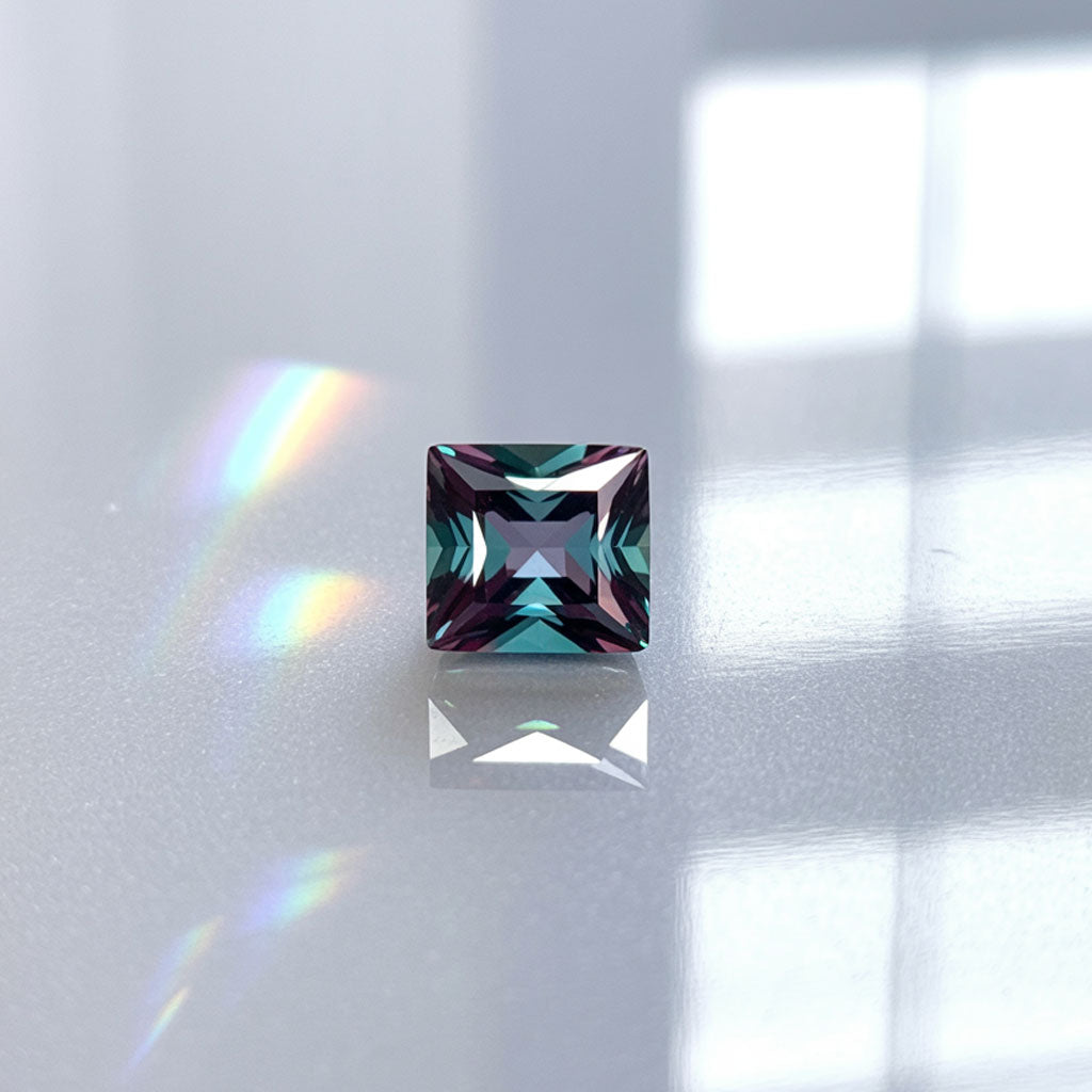 Princess Cut Lab Created Alexandrite Gemstone