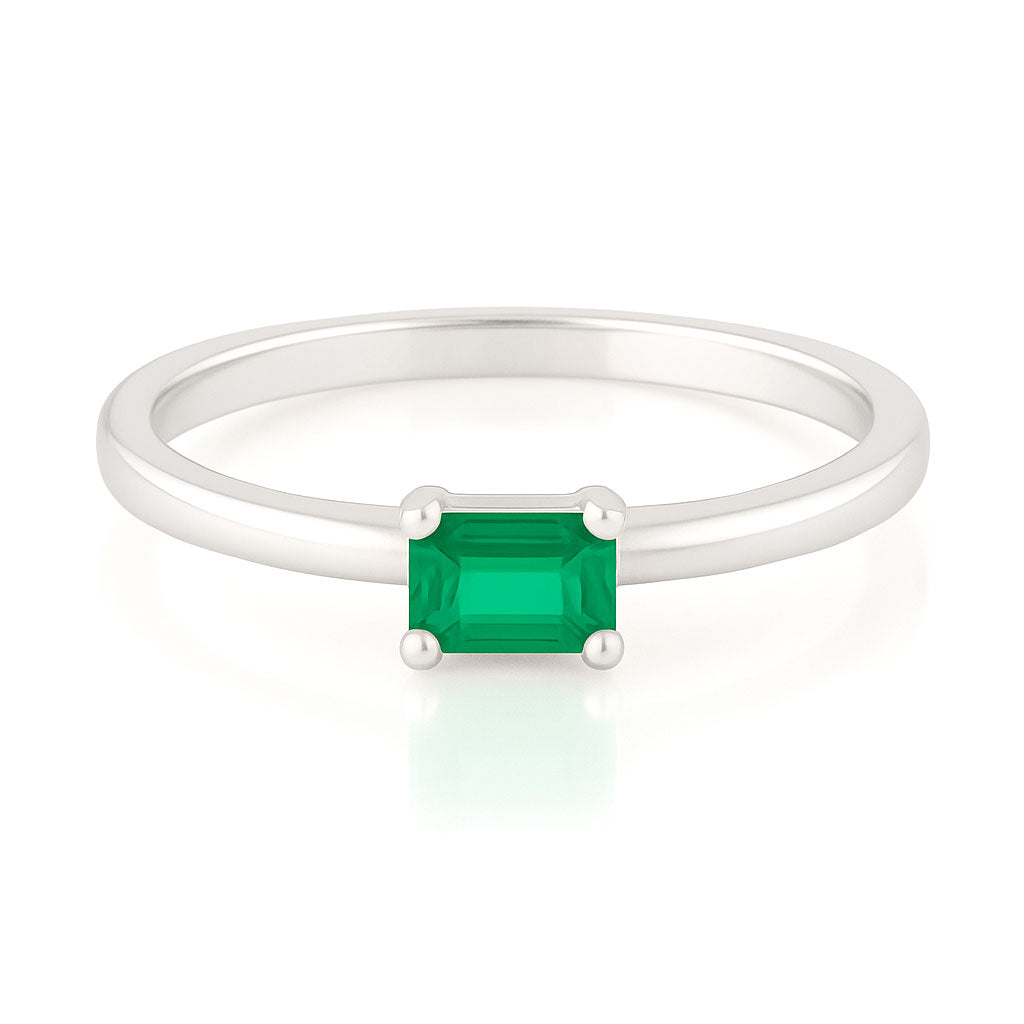 Step Cut Emerald Stacking Prong Set Solitaire Promise Ring