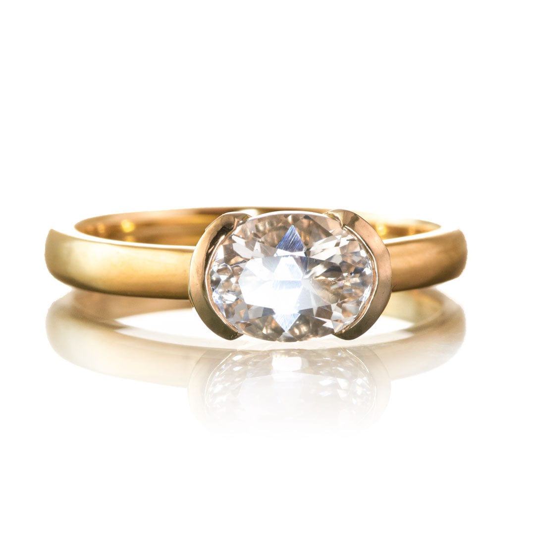 Genuine Oval White Sapphire Half Bezel Solitaire Hannah Engagement Ring Ring by Nodeform