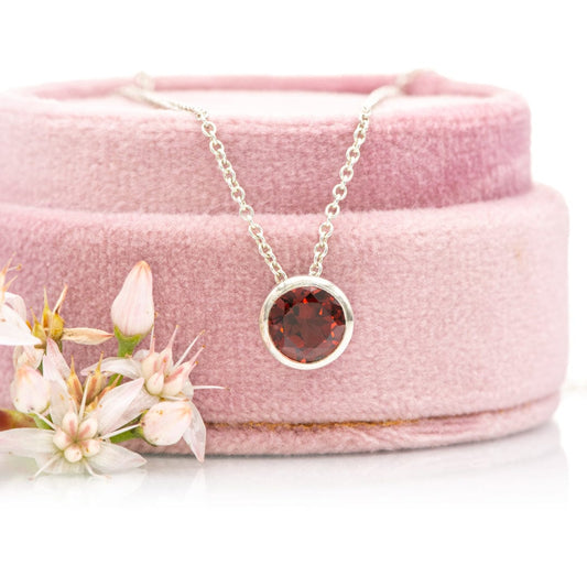 Round Garnet Sterling Silver Slide Pendant Necklace, Ready to Ship Necklace / Pendant by Nodeform
