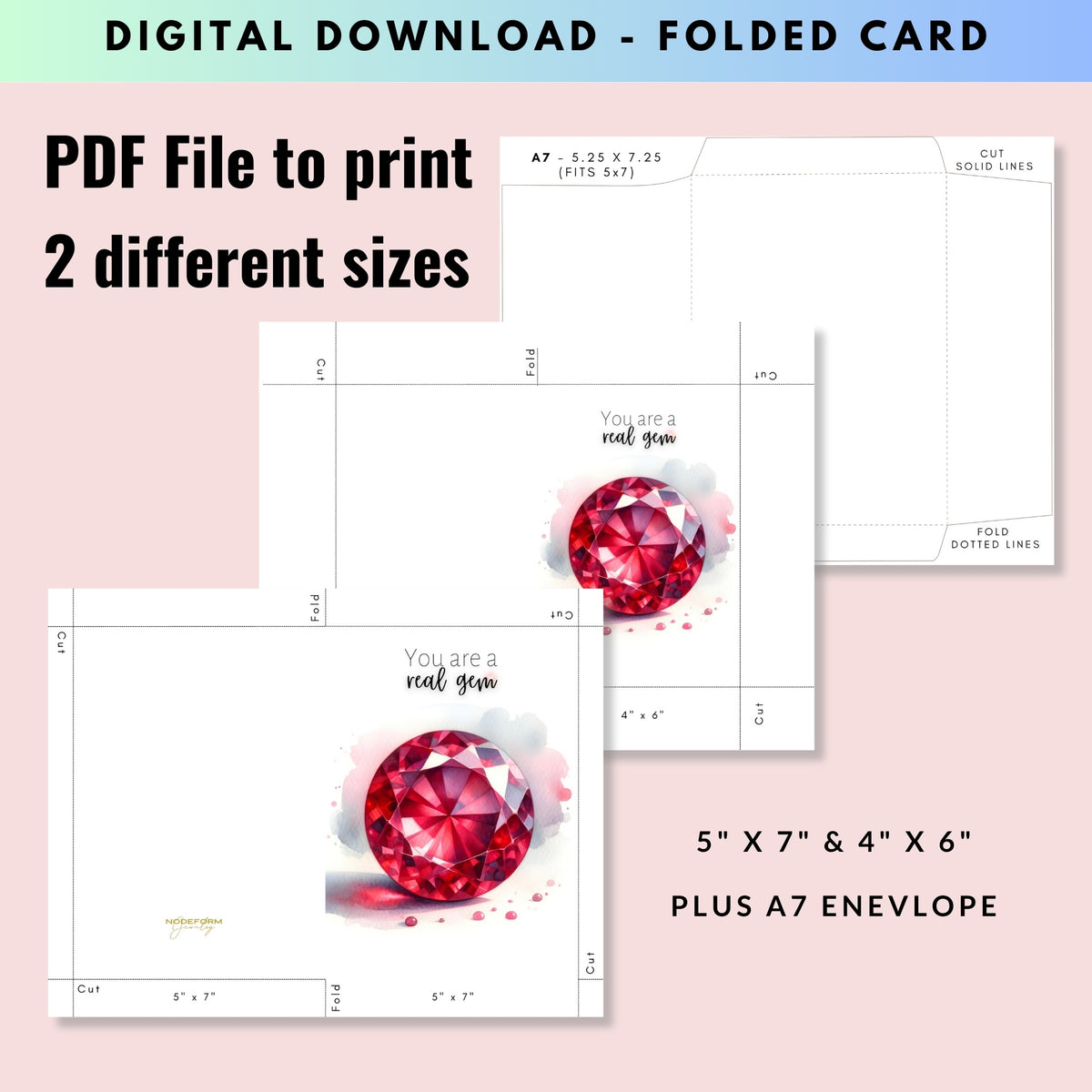 digital You are a real Gem Watercolor Round Ruby Birthstone Greeting Thank you Card