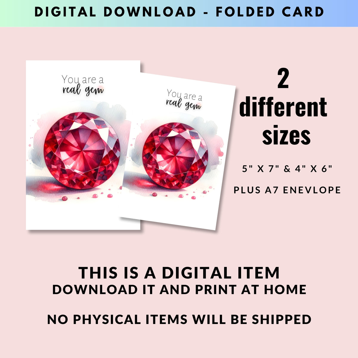 digital You are a real Gem Watercolor Round Ruby Birthstone Greeting Thank you Card