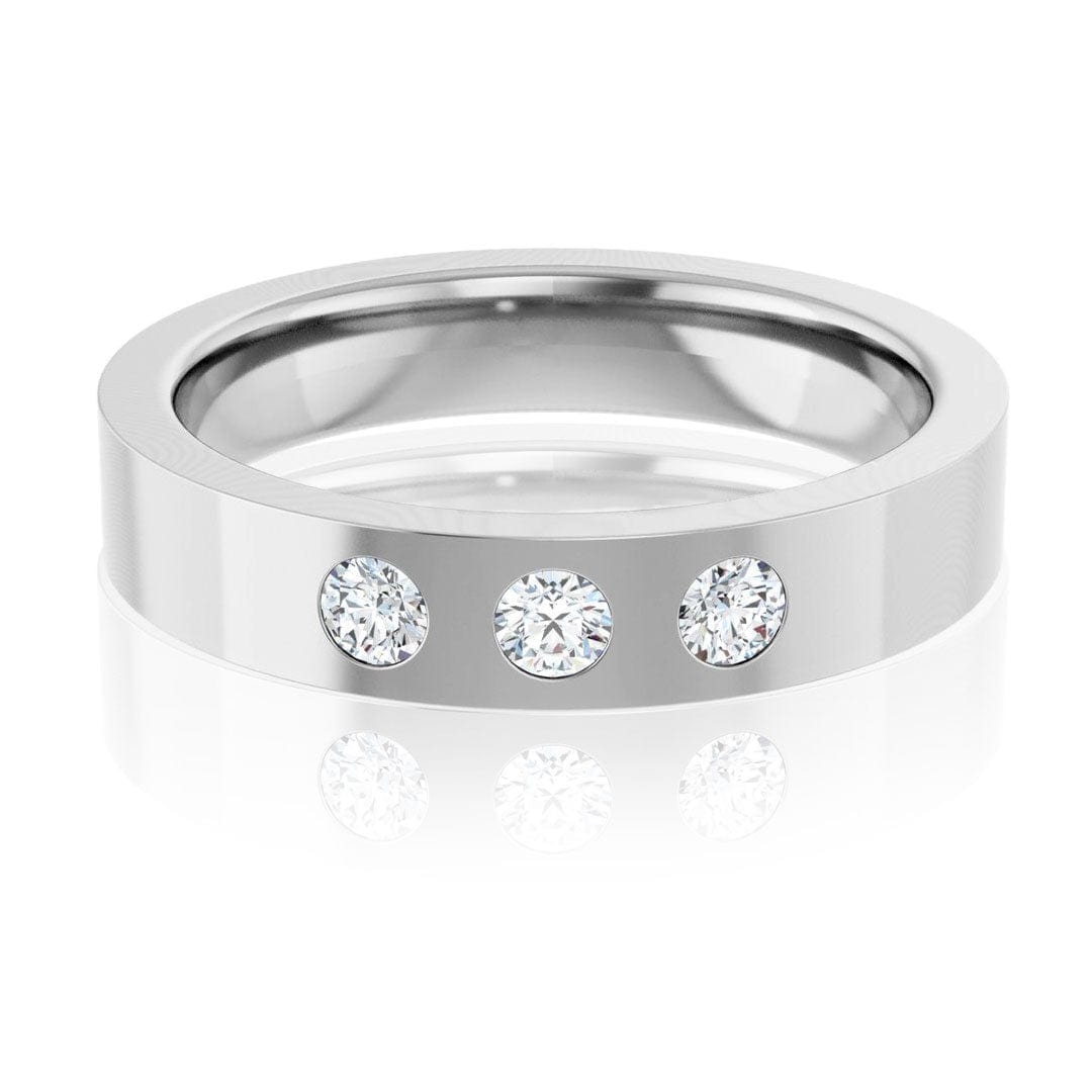 Sia Ring - 4mm wide 3 Diamond, Moissanite or Sapphire Flush Set Flat Wedding Band Lab Grown Diamonds (G-H/SI1-SI2) / 14k White Gold Ring by Nodeform