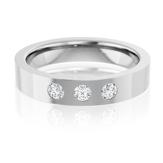 Sia Ring - 4mm wide 3 Diamond, Moissanite or Sapphire Flush Set Flat Wedding Band Lab Grown Diamonds (G-H/SI1-SI2) / 14k White Gold Ring by Nodeform