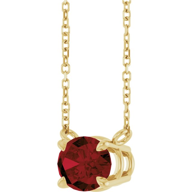 sideways set Oval Garnet Prong Set Birthstone gold Pendant Necklace angles view