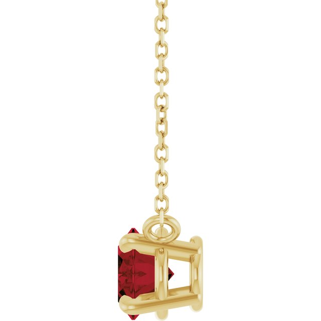 sideways set Oval Garnet Prong Set Birthstone gold Pendant Necklace side view