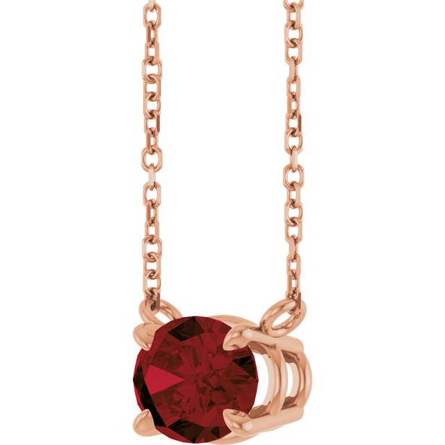sideways set Oval Garnet Prong Set Birthstone rose gold Pendant Necklace angles view