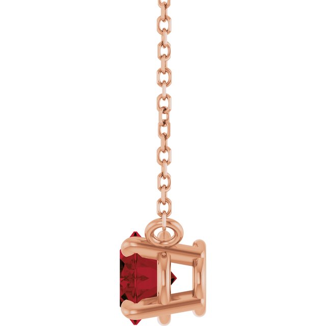 sideways set Oval Garnet Prong Set Birthstone rose gold Pendant Necklace side view