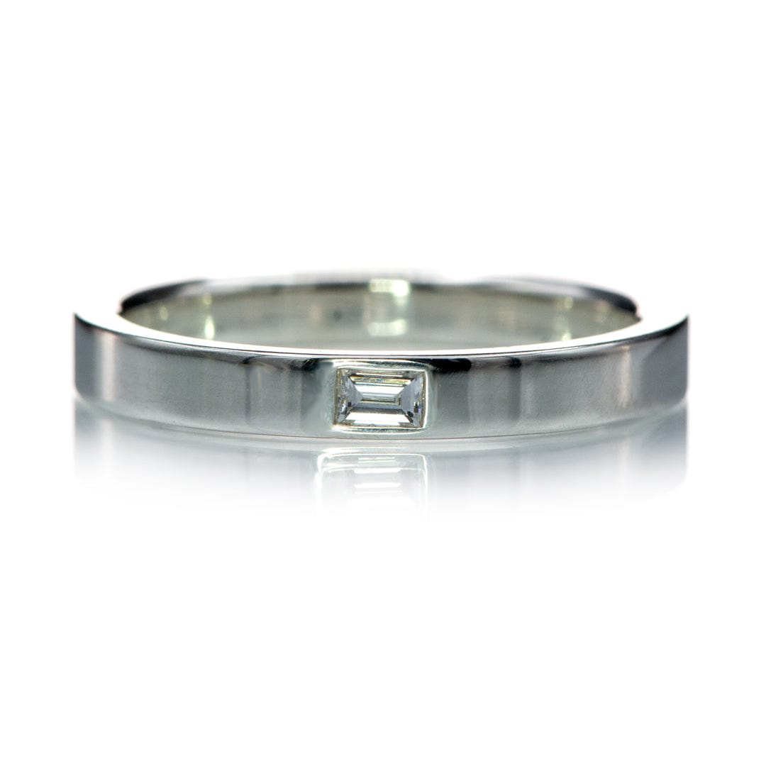 Baguette Diamond Simple Flat Wedding Ring Band 14k White Gold Ring by Nodeform