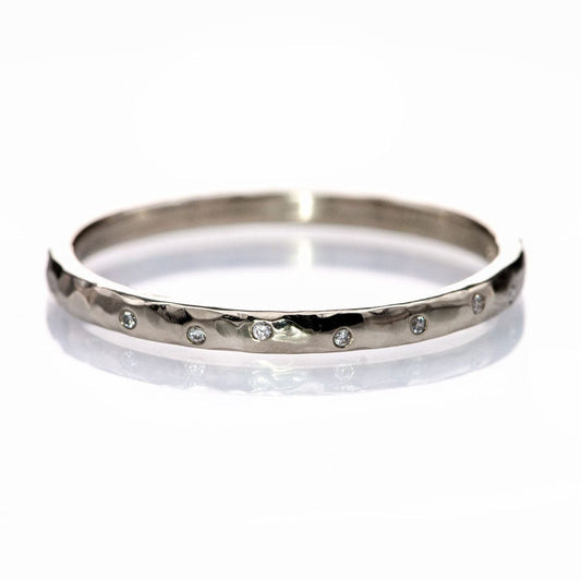 Thin Diamond Wedding Ring Skinny Hammered Texture Wedding Band Ring by Nodeform