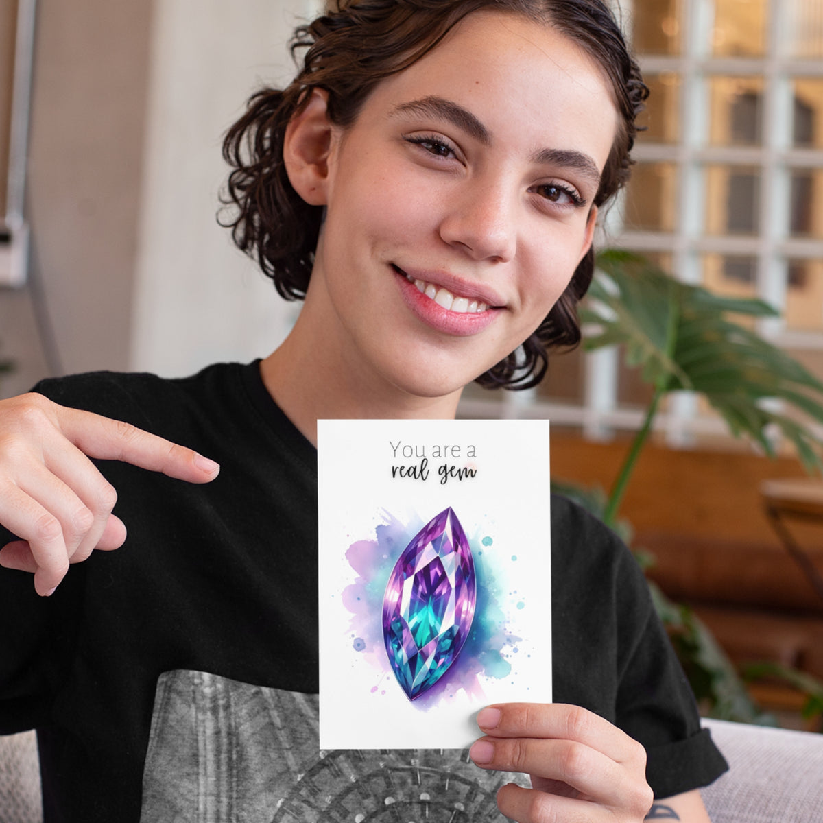 You are a real Gem | Watercolor Marquise Alexandrite Greeting Card