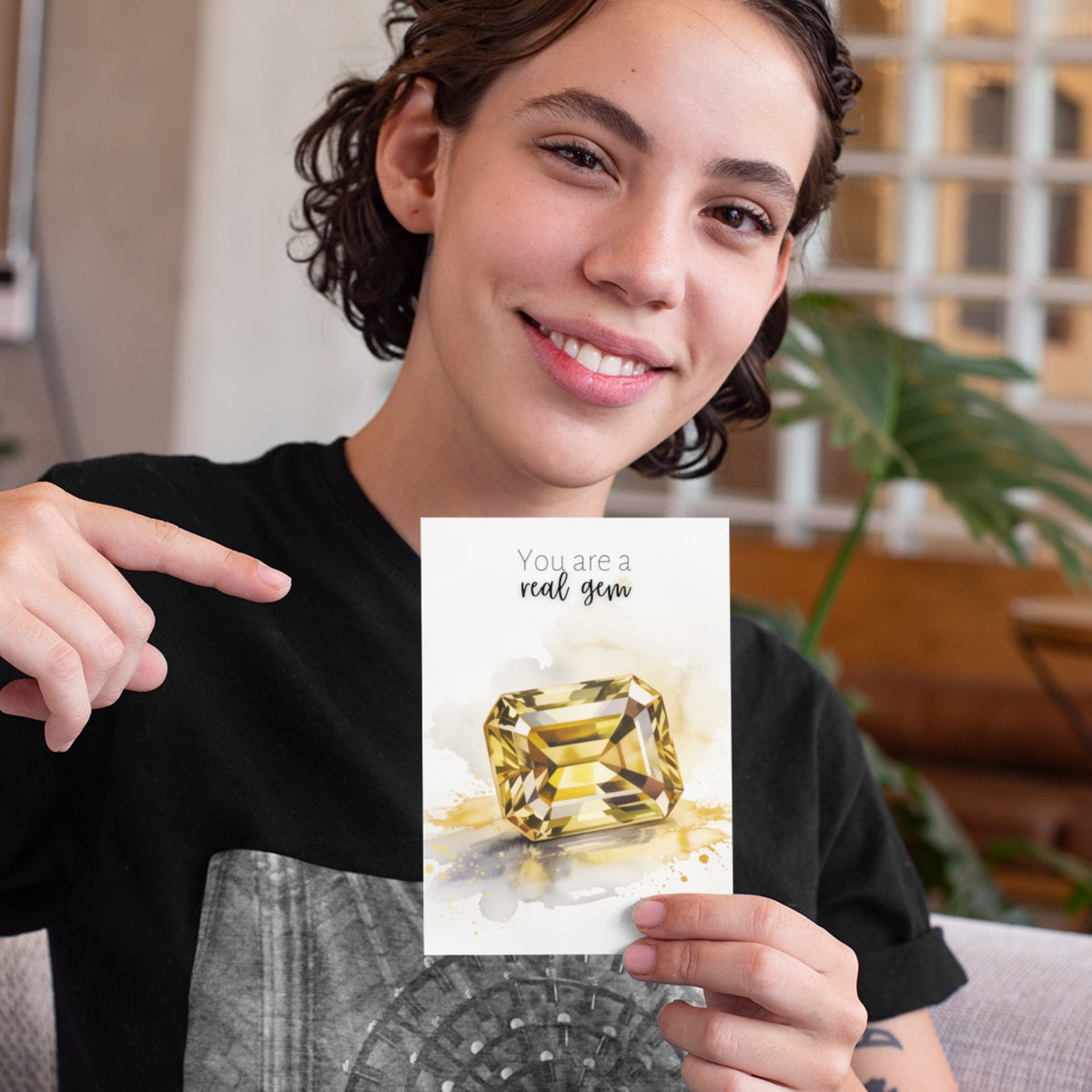 You are a real gem | Watercolor Emerald Cut Citrine Greeting Card