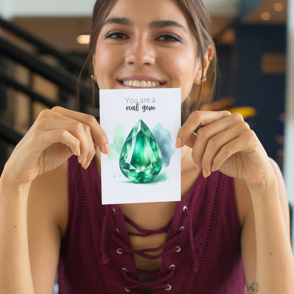 You are a real Gem | Watercolor Pear Emerald Greeting Card