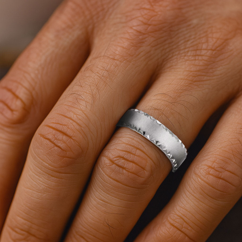 6mm Wide Scalloped Edge Flat Comfort-fit Men's Wedding Band