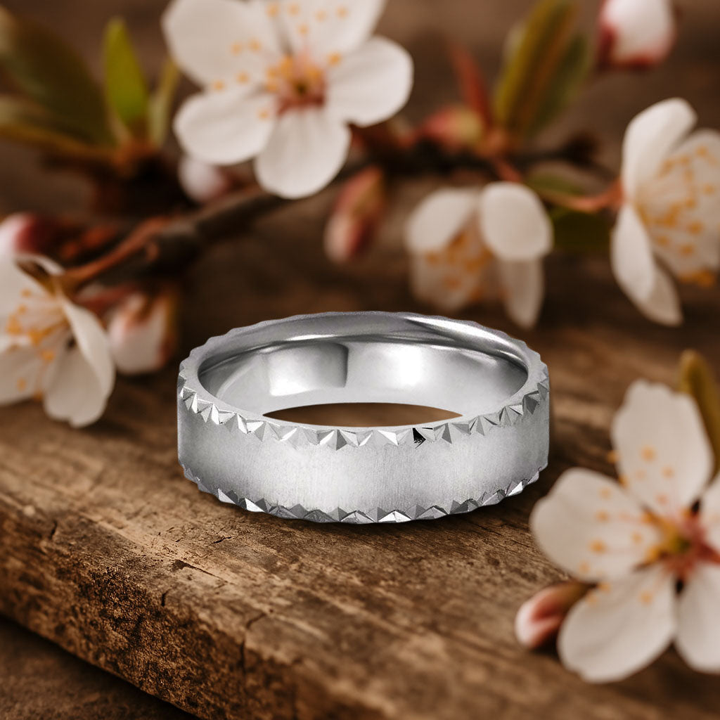 6mm Wide Scalloped Edge Flat Comfort-fit Men's Wedding Band