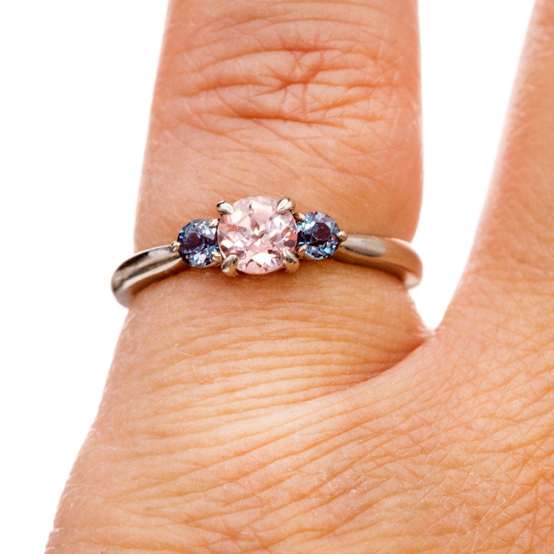 Tracy - Three Stone Prong Set Engagement Ring with Round Side Stones - Setting only Ring Setting by Nodeform