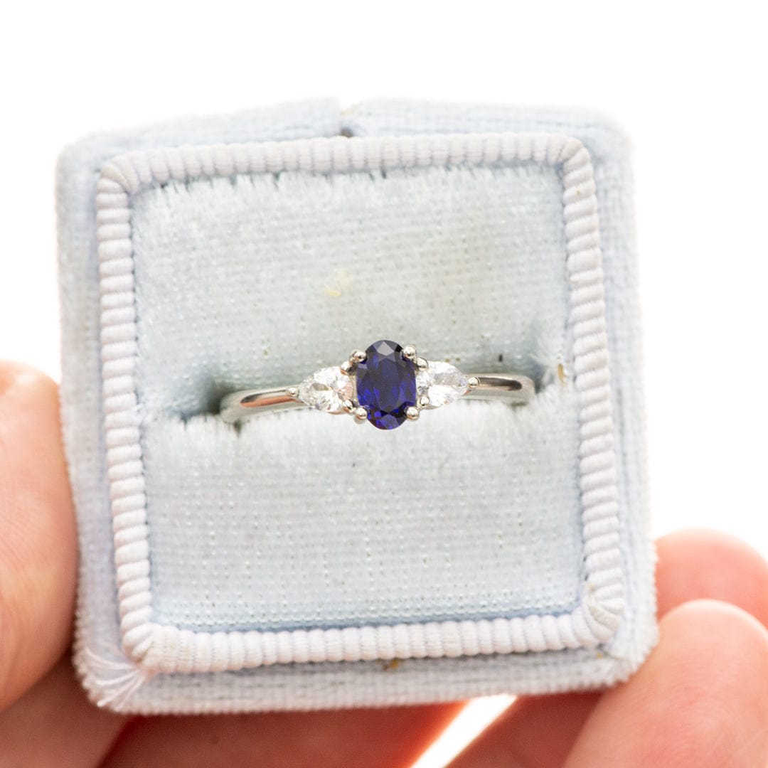 Tressa - Three Stone Prong Set Engagement Ring with Pear-shaped Side Stones - Setting only Ring Setting by Nodeform