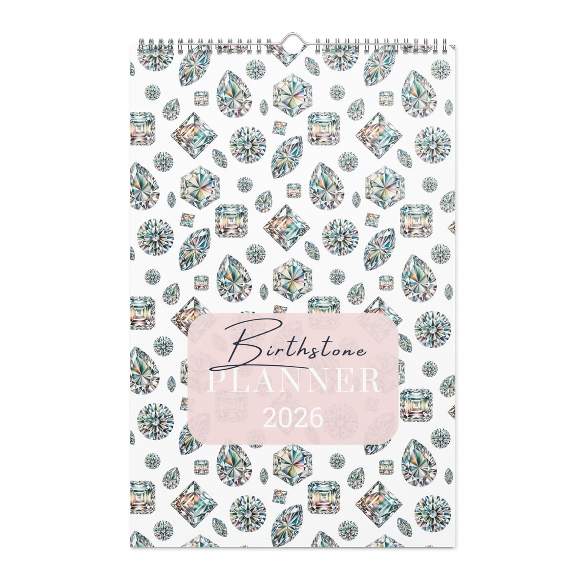 2026 planner with gemstone pattern and 'Birthstone Planner' text on a white background