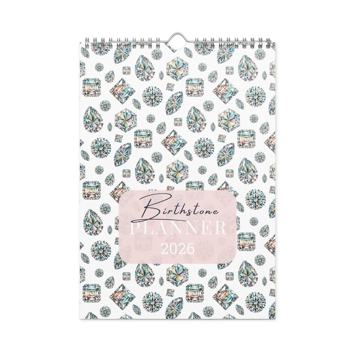 2026 planner with gemstone pattern and 'Birthstone Planner' text on a white background