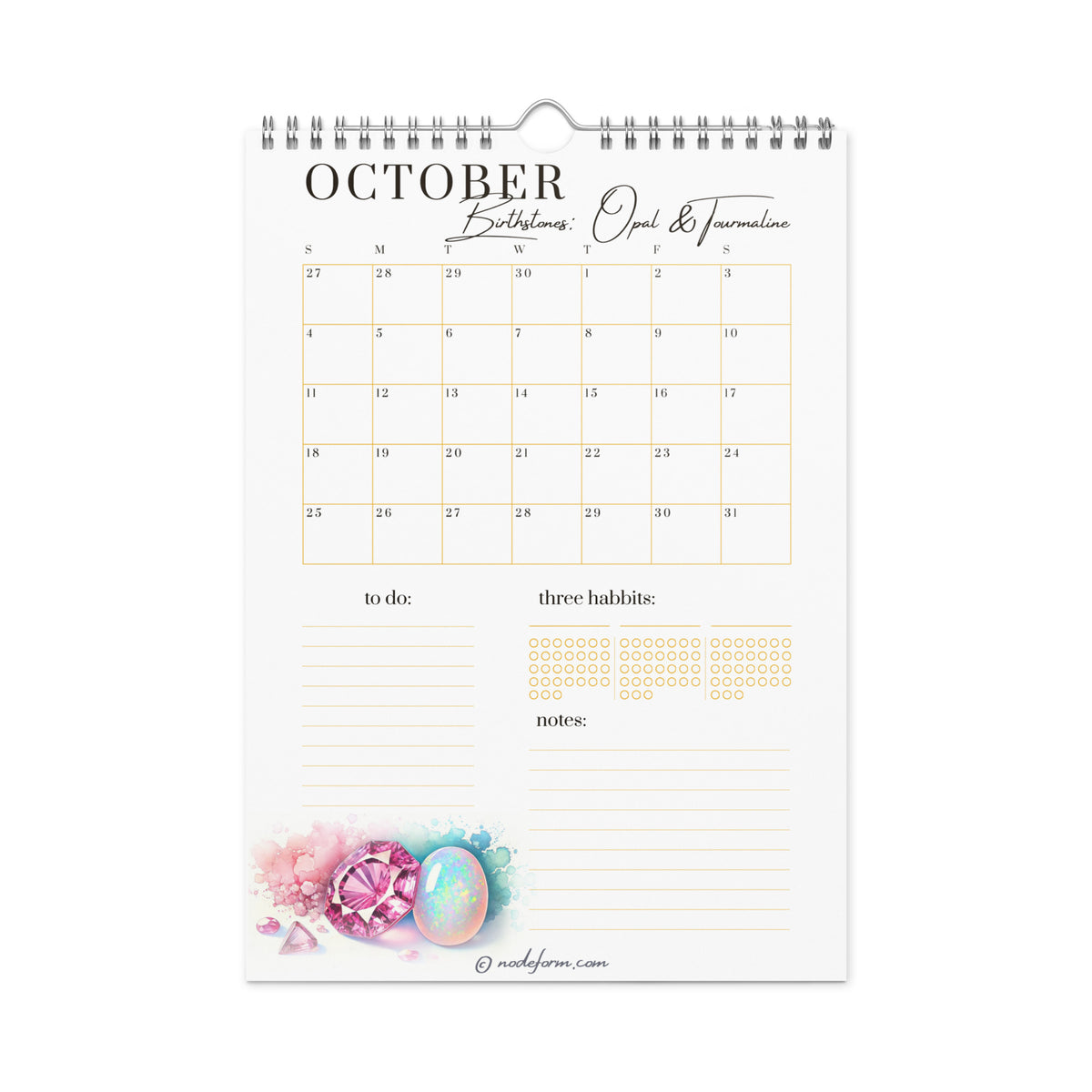 October calendar page with decorative elements on a white background