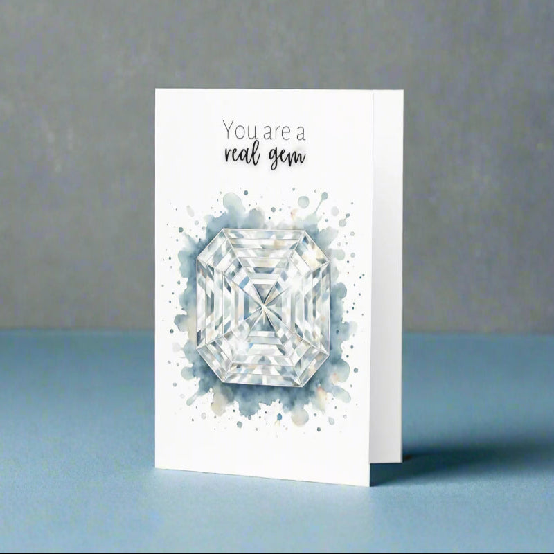 You are a real Gem | Watercolor Asscher Cut Diamond Print Folded Card