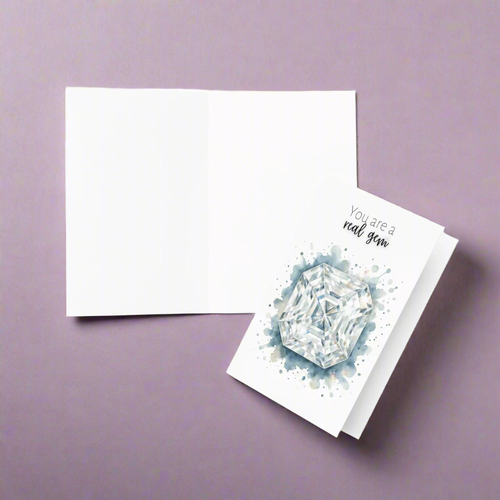You are a real Gem | Watercolor Asscher Cut Diamond Print Folded Card inside and outside