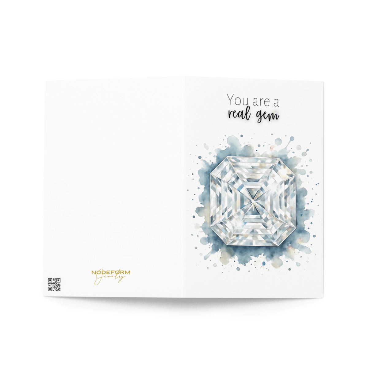 outside of You are a real Gem | Watercolor Asscher Cut Diamond Print Folded Card