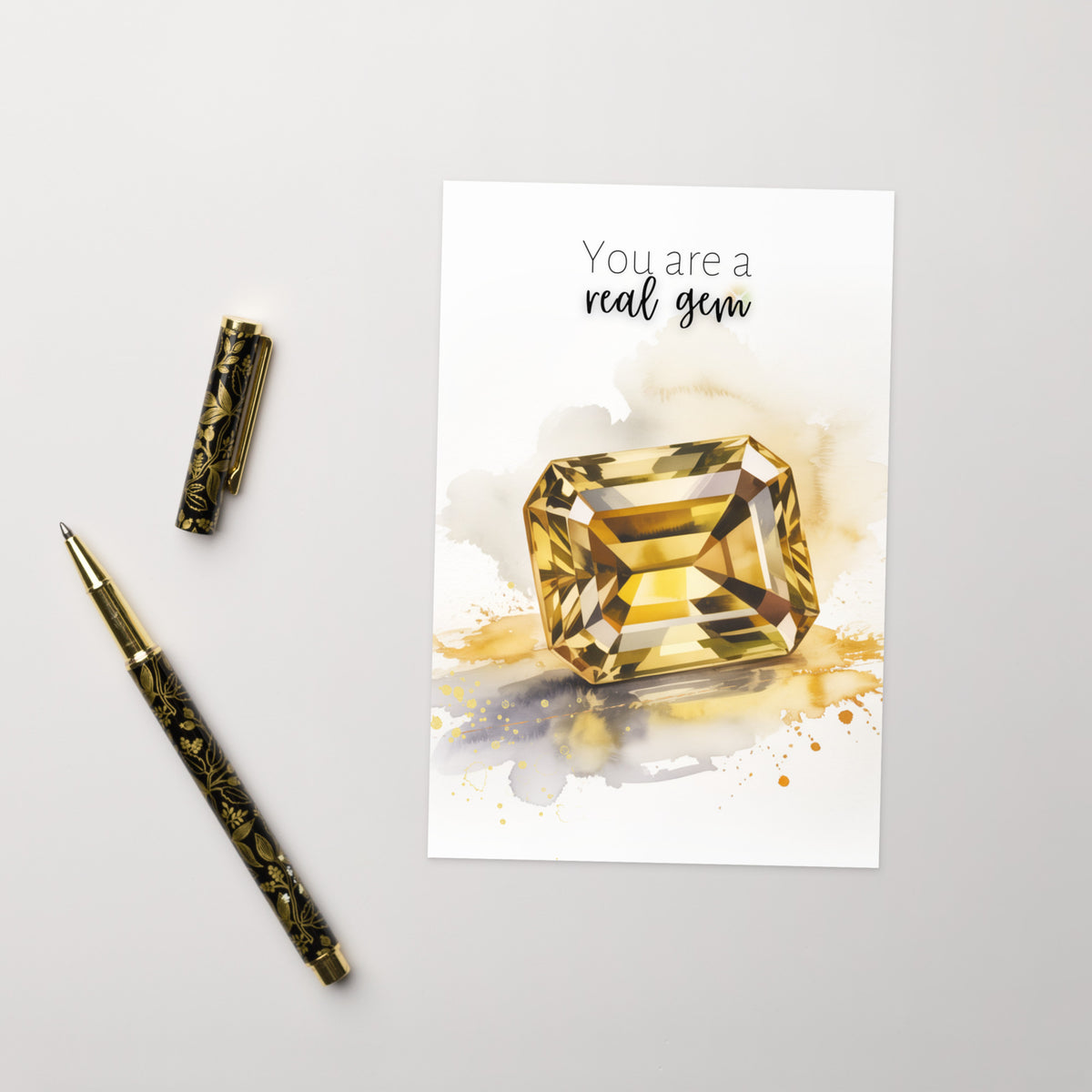 You are a real gem Watercolor Emerald Cut Citrine Greeting Card