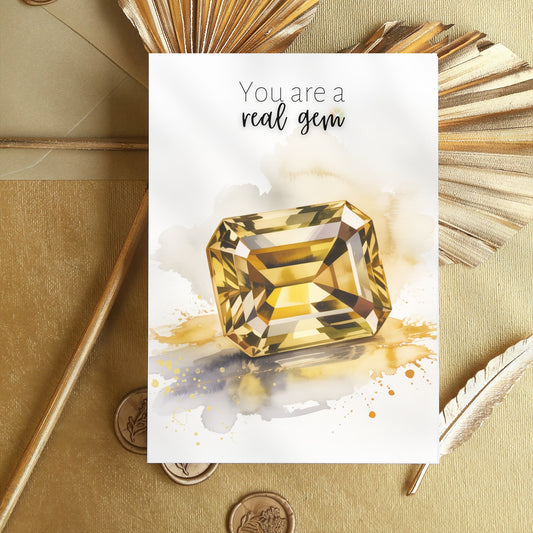 You are a real gem | Watercolor Emerald Cut Citrine Greeting Card