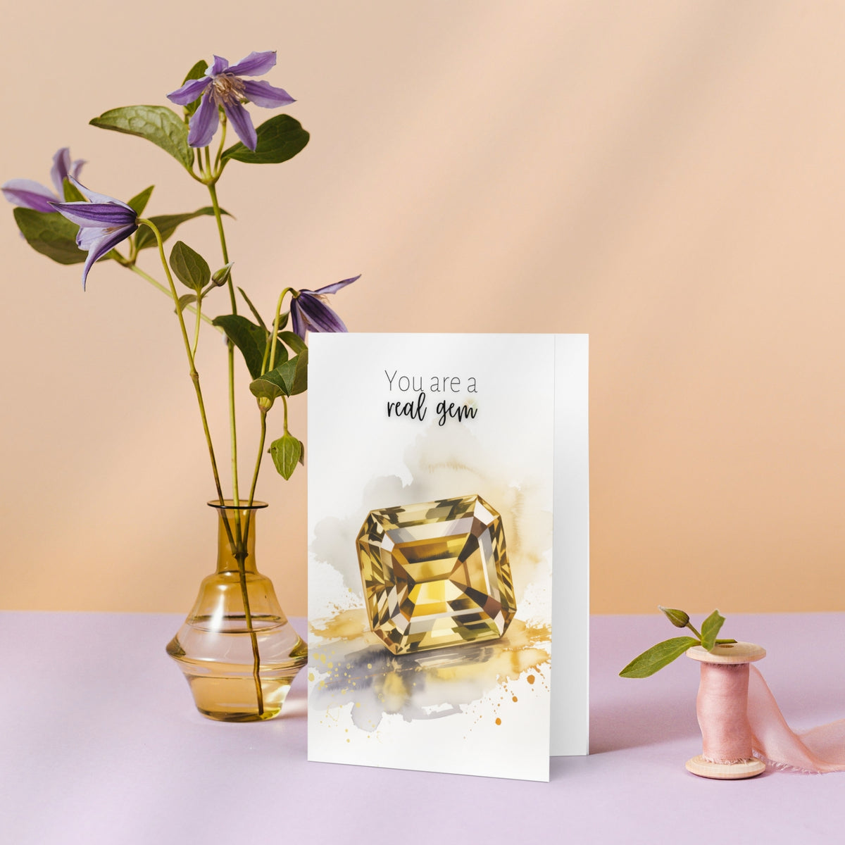 You are a real gem | Watercolor Emerald Cut Citrine Greeting Card