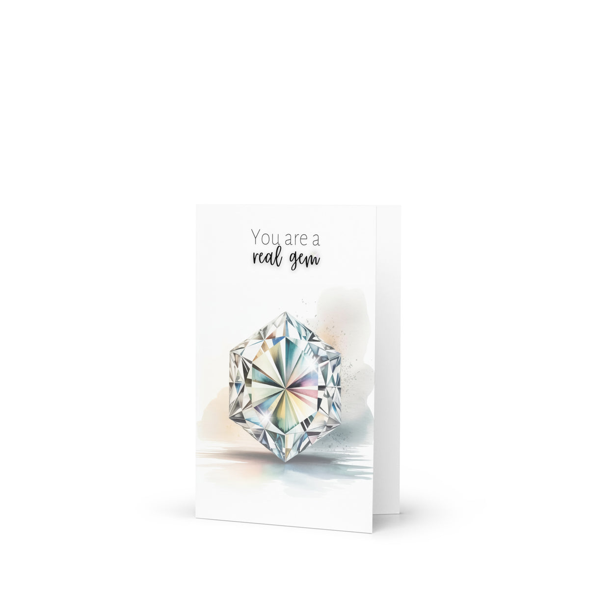 Greeting card with a hexagon diamond illustration and text 'You are a real gem' on a white background
