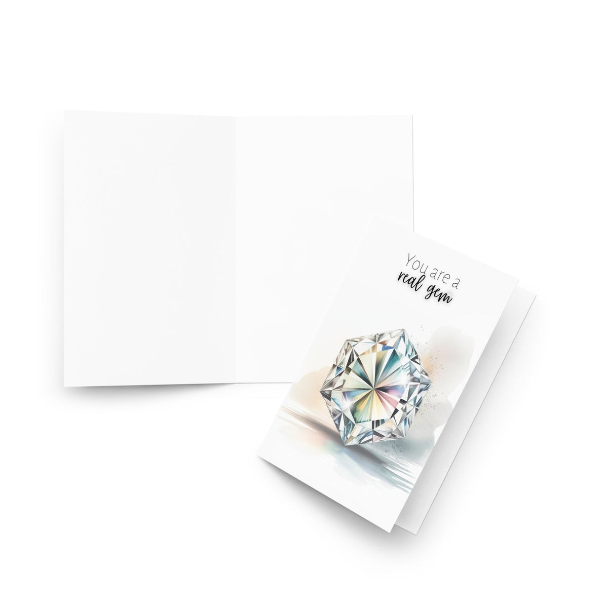 Greeting card with a large hexagon diamond illustration and text on a white background