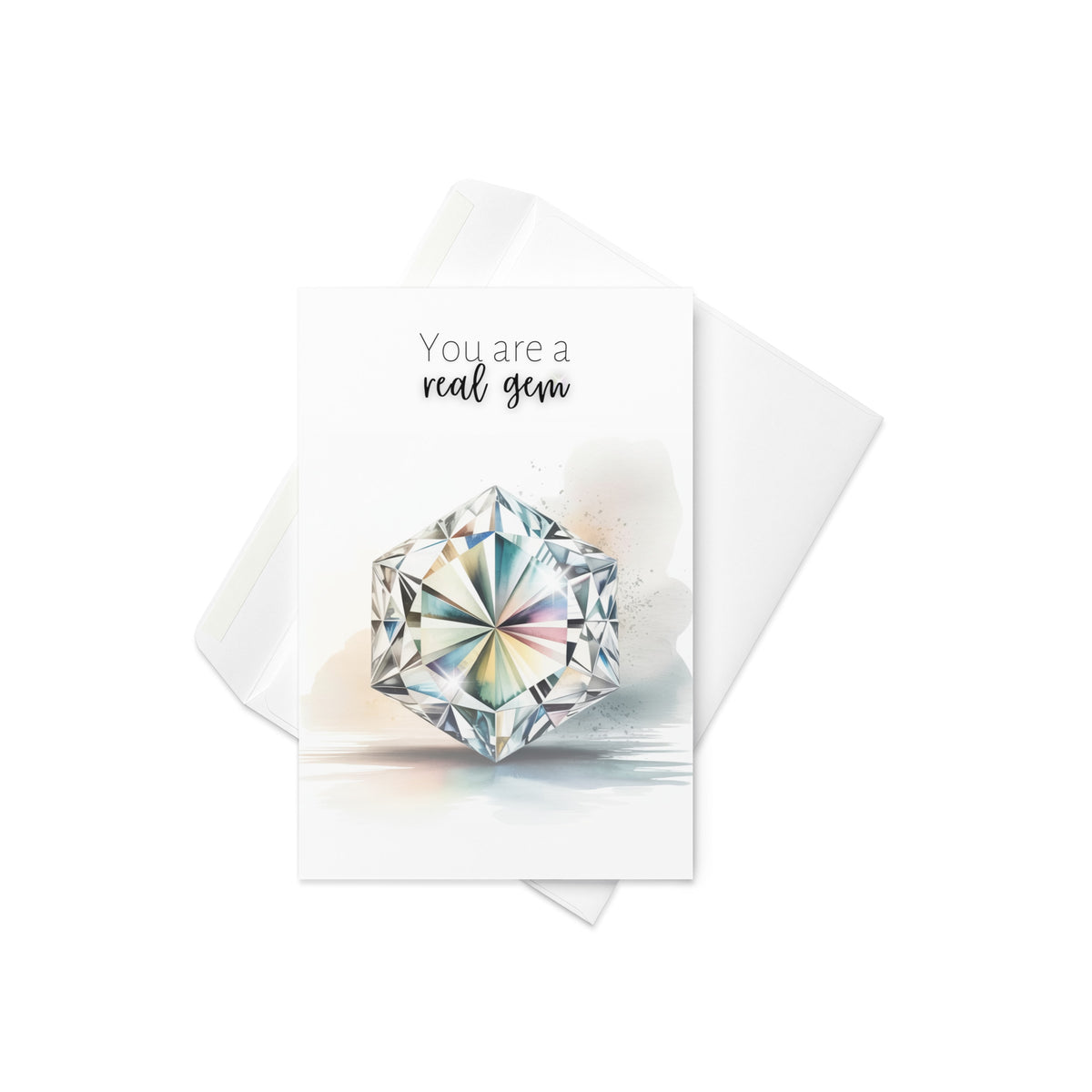 Greeting card with a hexagon diamond illustration and text 'You are a real gem' on a white background