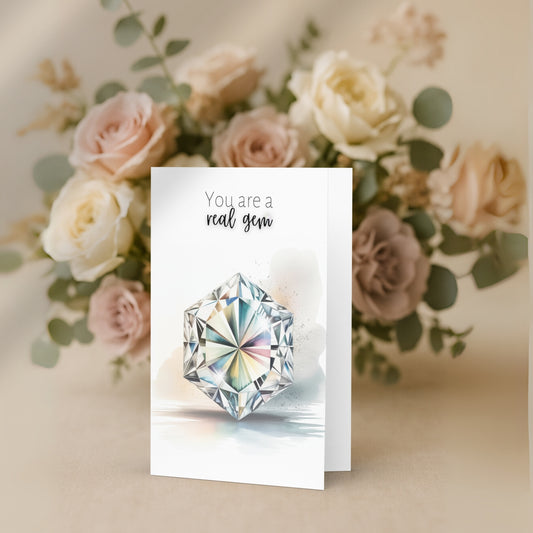 You are a real Gem | Watercolor Hexagon Cut Diamond Folded Card