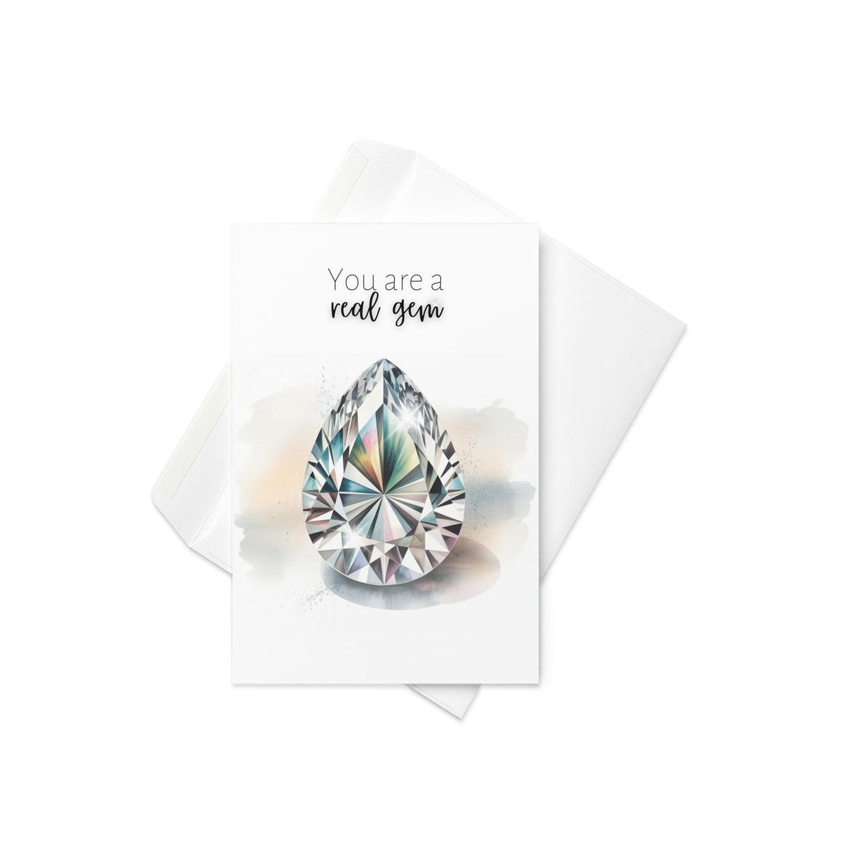 Card with a pear shape diamond illustration and 'You are a real gem' text on a white background