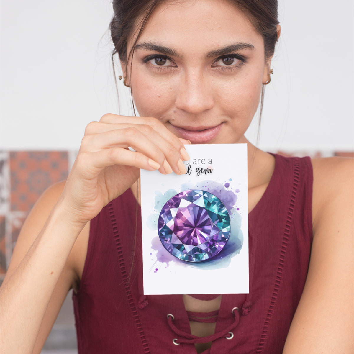 You are a real Gem | Watercolor Round Alexandrite Greeting Card