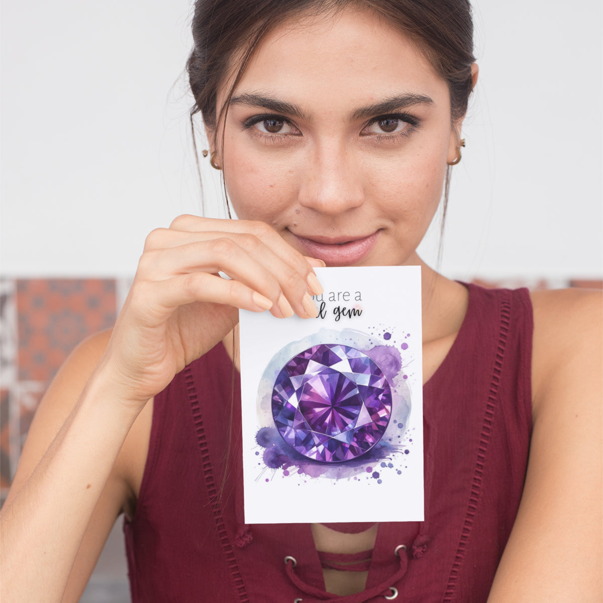 You are a real Gem | Watercolor Round Amethyst Folded Birthday Card